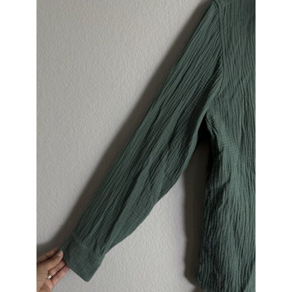 J.Crew Doubled Gauze Button Up Shirt Women's Large Green 100% Cotton Lightweight - Picture 5 of 11